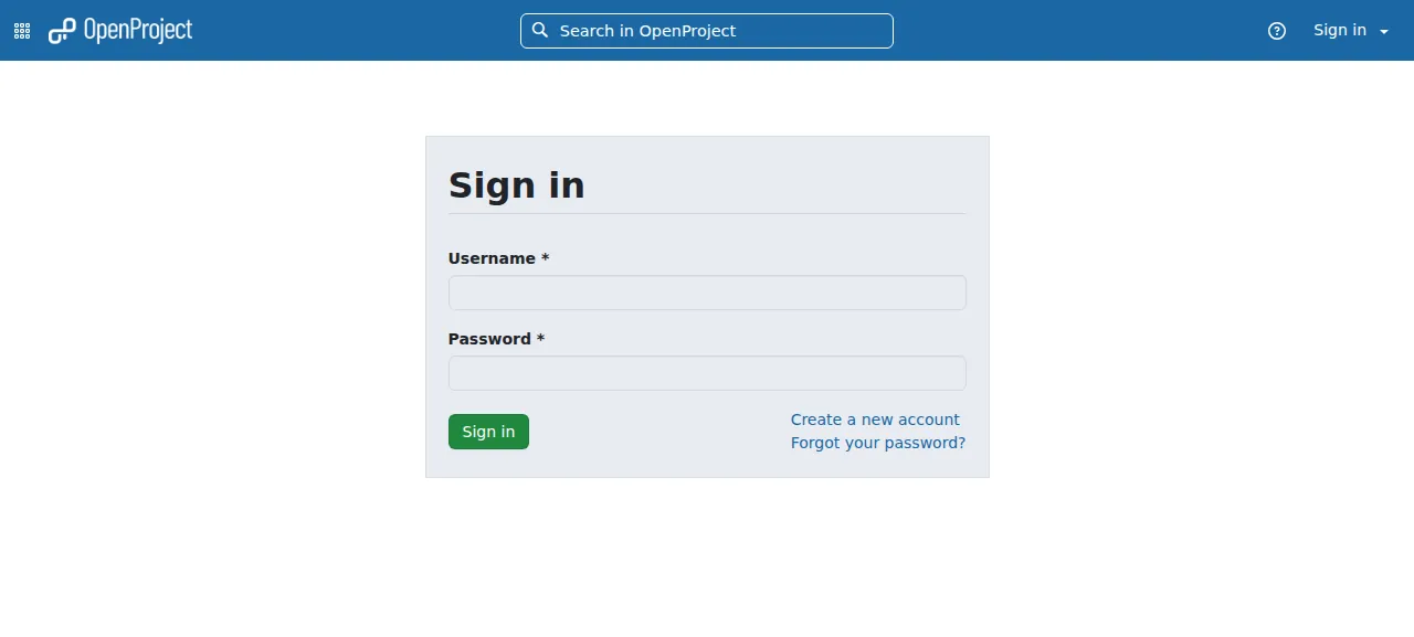 The OpenProject sign-in page